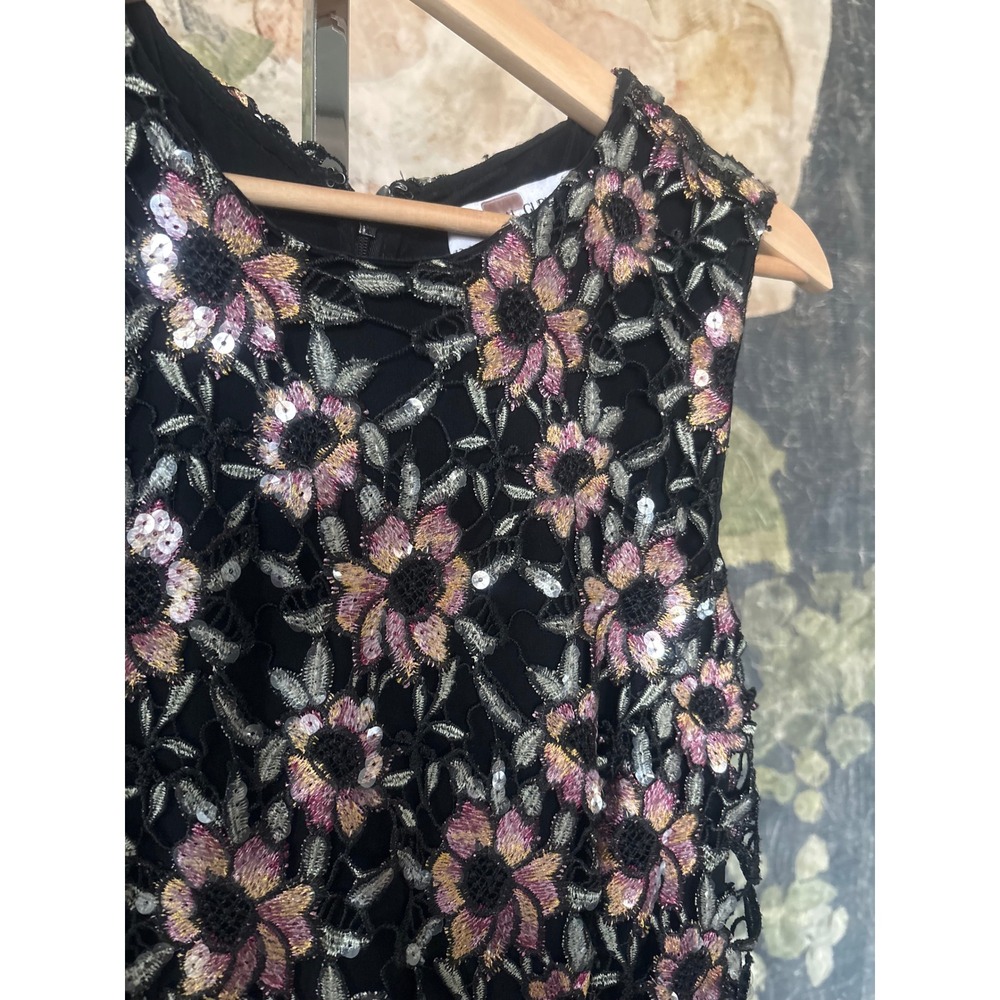 Prabal Gurung Floral Embroidered‎ Sequin Lace Sheath Dress Black Pink Midi - Picture 7 of 12